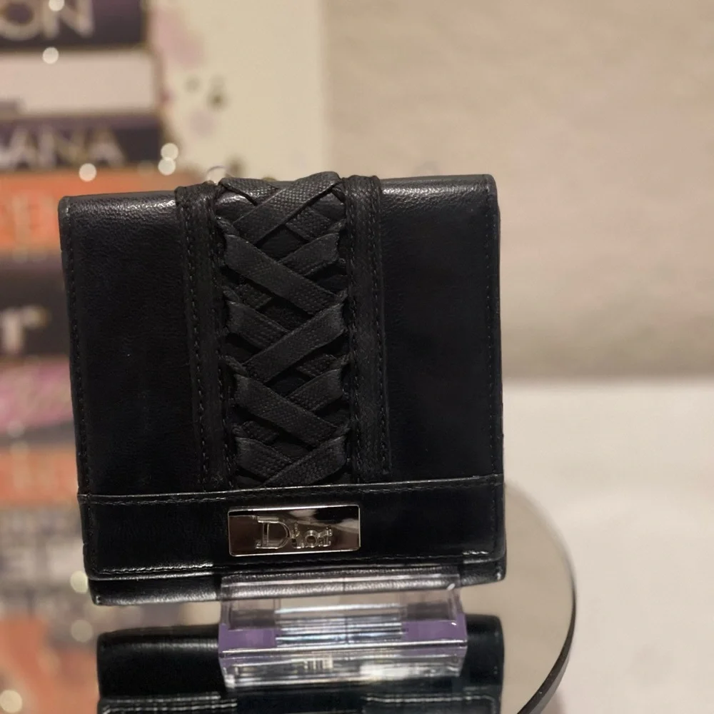 Christian Dior EUC Vntg Ballet Corset Bifold Black Leather Compact Wallet (W138)